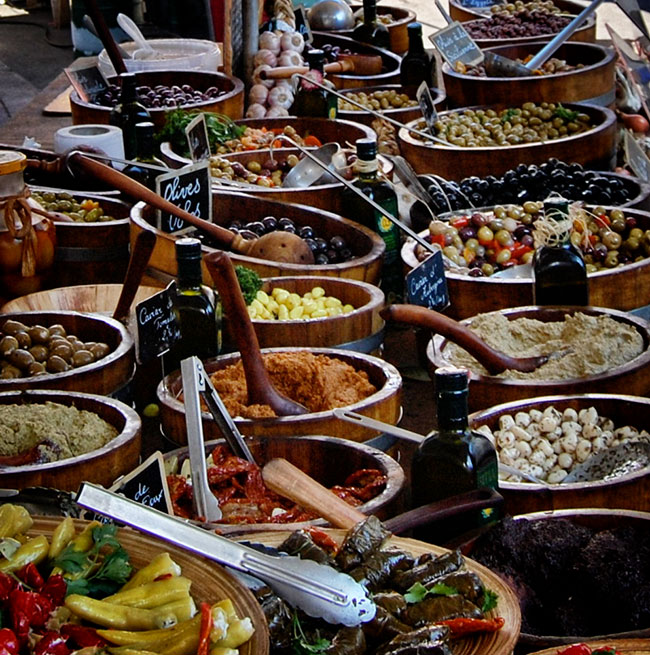 Beaune market day - olives and other snacks