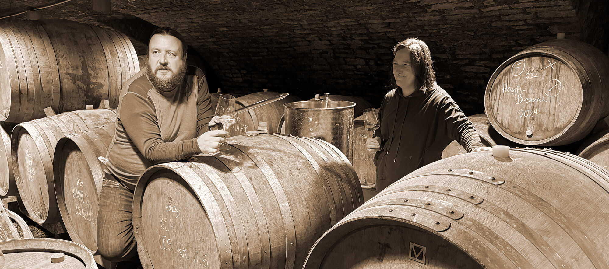Le Grappin in the Cellar at their winery in the Hautes-Côtes de Beaune