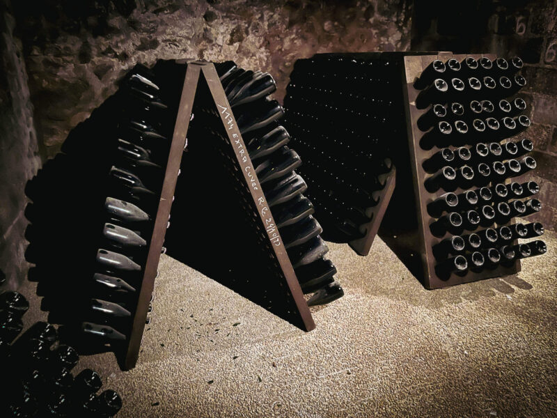 Riddling racks in the Pascal Lejeune cellar — Moussy, Coteaux Sud d'Épernay, Champagne